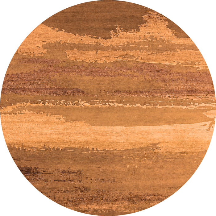 Round Machine Washable Oriental Orange Industrial Area Rugs, wshurb2822org