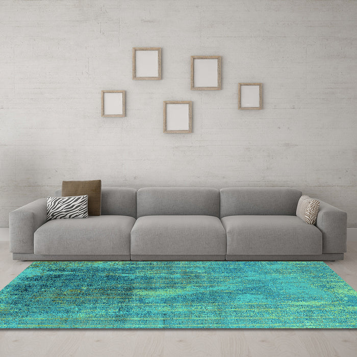 Machine Washable Oriental Turquoise Industrial Area Rugs in a Living Room,, wshurb2823turq