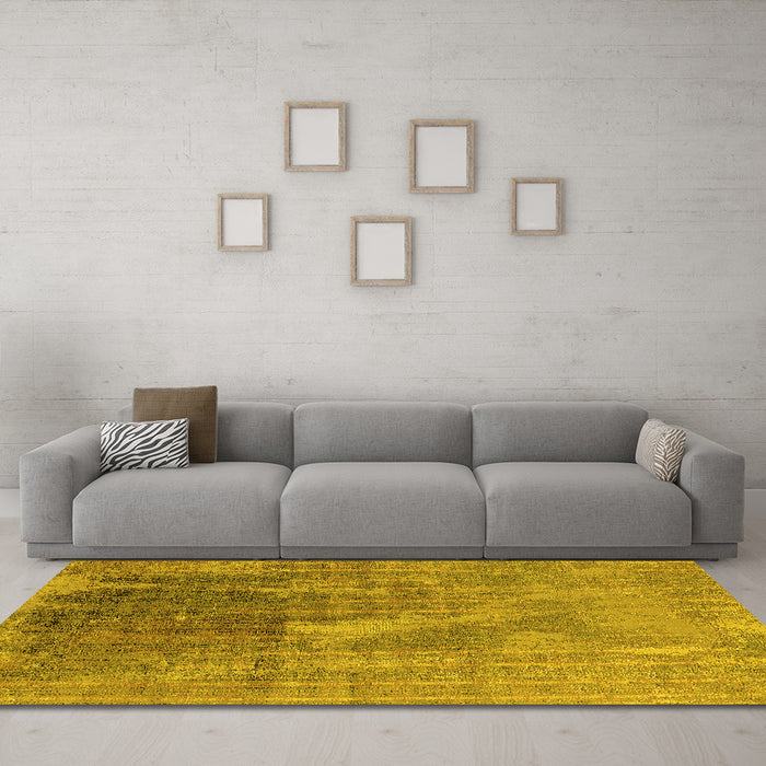 Machine Washable Oriental Yellow Industrial Rug in a Living Room, wshurb2823yw