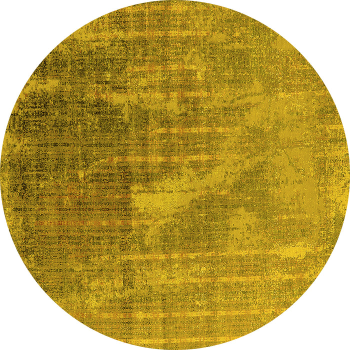 Round Machine Washable Oriental Yellow Industrial Rug, wshurb2823yw