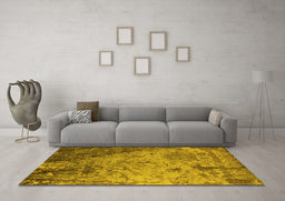 Machine Washable Oriental Yellow Industrial Rug in a Living Room, wshurb2824yw
