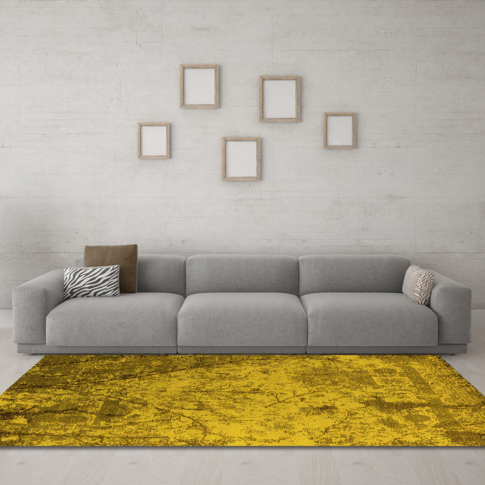 Machine Washable Oriental Yellow Industrial Rug in a Living Room, wshurb2824yw