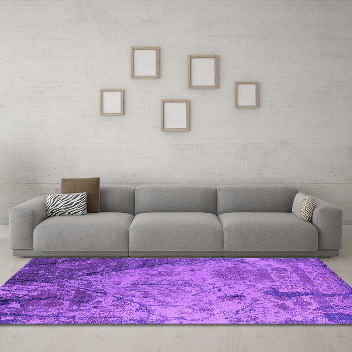 Machine Washable Oriental Purple Industrial Area Rugs in a Living Room, wshurb2824pur