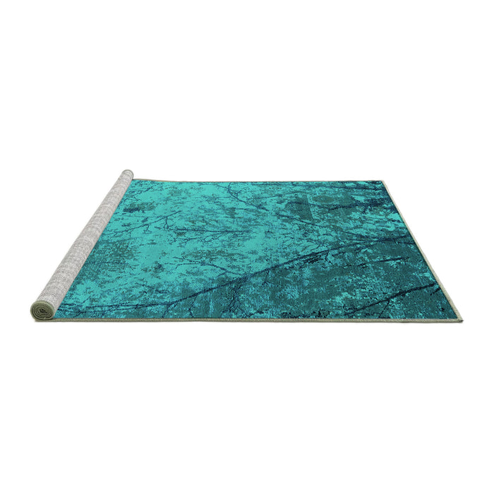 Sideview of Machine Washable Oriental Turquoise Industrial Area Rugs, wshurb2824turq