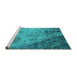 Sideview of Machine Washable Oriental Turquoise Industrial Area Rugs, wshurb2824turq