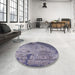 Round Mid-Century Modern Dark Gray Oriental Rug in a Office, urb2824