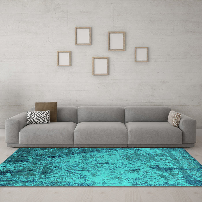 Machine Washable Oriental Turquoise Industrial Area Rugs in a Living Room,, wshurb2824turq