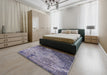 Mid-Century Modern Dark Gray Oriental Rug in a Bedroom, urb2824