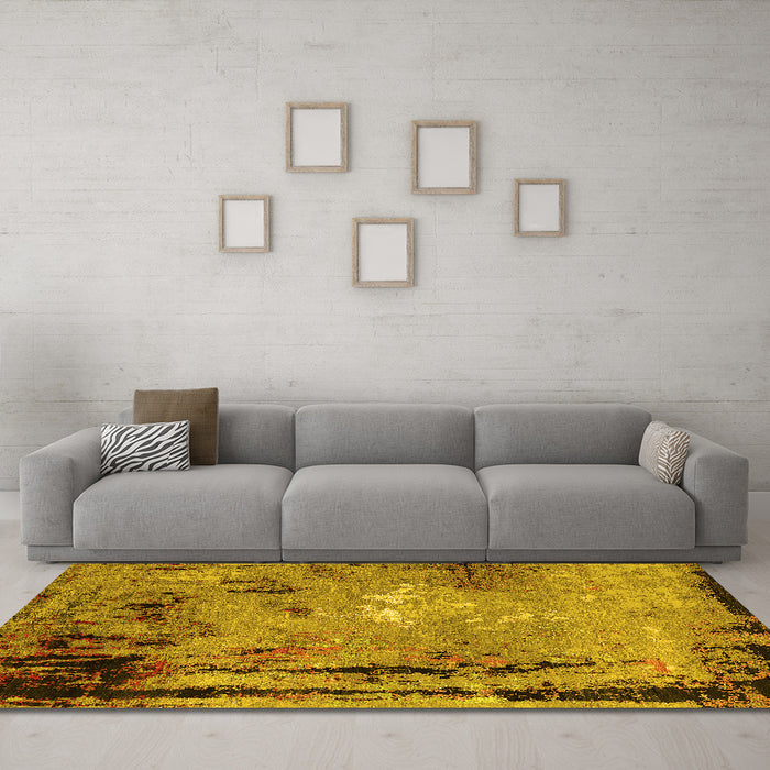 Machine Washable Oriental Yellow Industrial Rug in a Living Room, wshurb2825yw