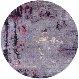 Round Mid-Century Modern Purple Oriental Rug, urb2825