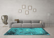 Machine Washable Oriental Turquoise Industrial Area Rugs in a Living Room,, wshurb2825turq