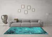 Machine Washable Oriental Turquoise Industrial Rug, wshurb2825turq