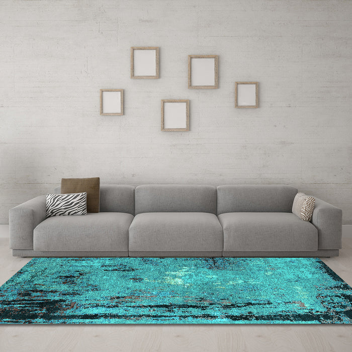 Machine Washable Oriental Turquoise Industrial Area Rugs in a Living Room,, wshurb2825turq