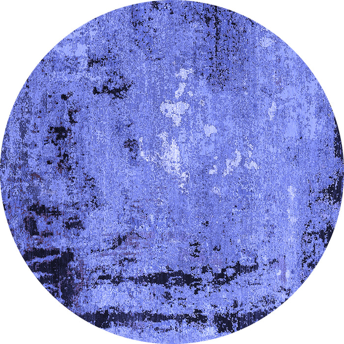 Round Machine Washable Oriental Blue Industrial Rug, wshurb2825blu