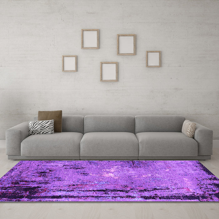 Machine Washable Oriental Purple Industrial Area Rugs in a Living Room, wshurb2825pur