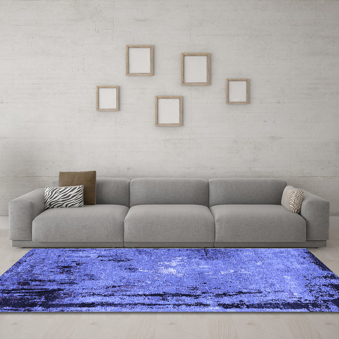 Machine Washable Oriental Blue Industrial Rug in a Living Room, wshurb2825blu