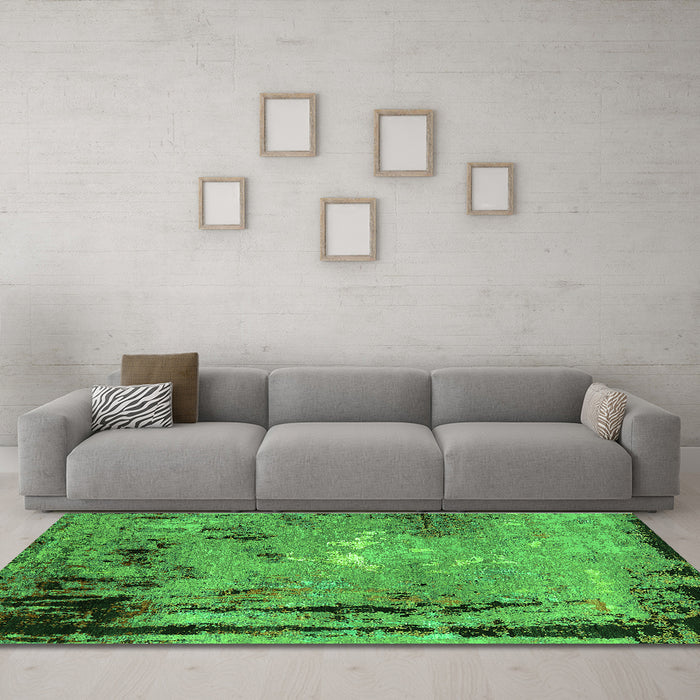 Machine Washable Oriental Green Industrial Area Rugs in a Living Room,, wshurb2825grn