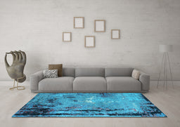 Machine Washable Oriental Light Blue Industrial Rug in a Living Room, wshurb2825lblu