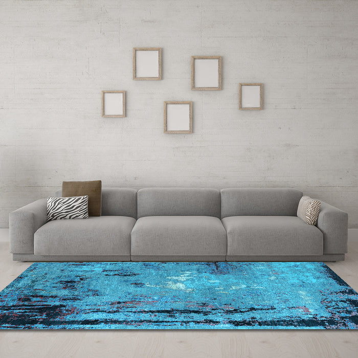 Machine Washable Oriental Light Blue Industrial Rug in a Living Room, wshurb2825lblu