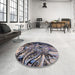 Round Mid-Century Modern Silver Pink Oriental Rug in a Office, urb2826