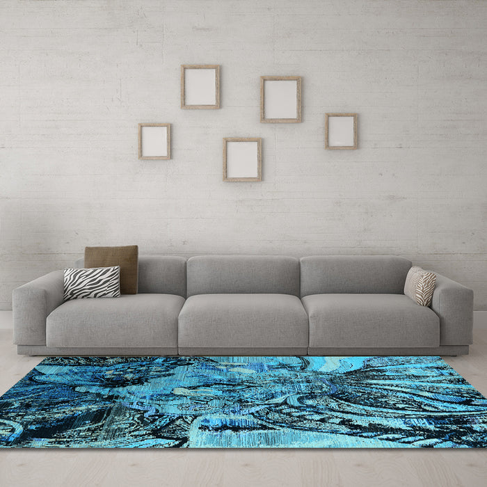 Machine Washable Oriental Light Blue Industrial Rug in a Living Room, wshurb2826lblu