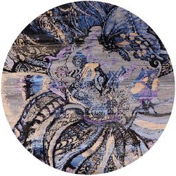 Round Machine Washable Industrial Modern Silver Pink Rug, wshurb2826