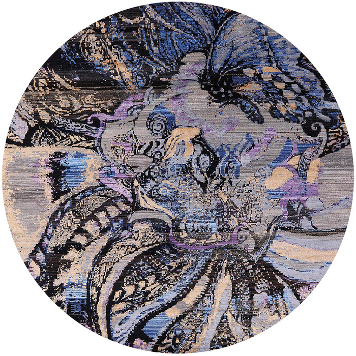 Round Machine Washable Industrial Modern Silver Pink Rug, wshurb2826