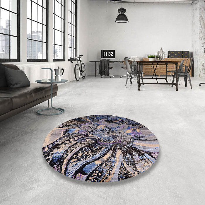 Round Machine Washable Industrial Modern Silver Pink Rug in a Office, wshurb2826