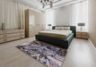 Mid-Century Modern Silver Pink Oriental Rug in a Bedroom, urb2826