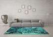 Machine Washable Oriental Turquoise Industrial Area Rugs in a Living Room,, wshurb2826turq