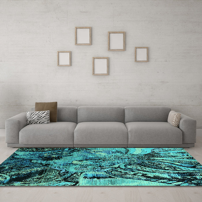Machine Washable Oriental Turquoise Industrial Area Rugs in a Living Room,, wshurb2826turq