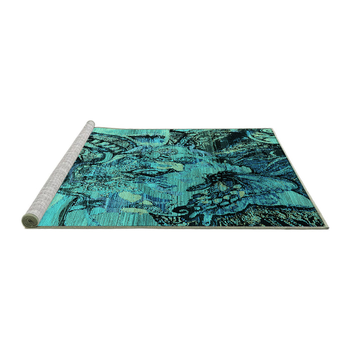 Sideview of Machine Washable Oriental Turquoise Industrial Area Rugs, wshurb2826turq