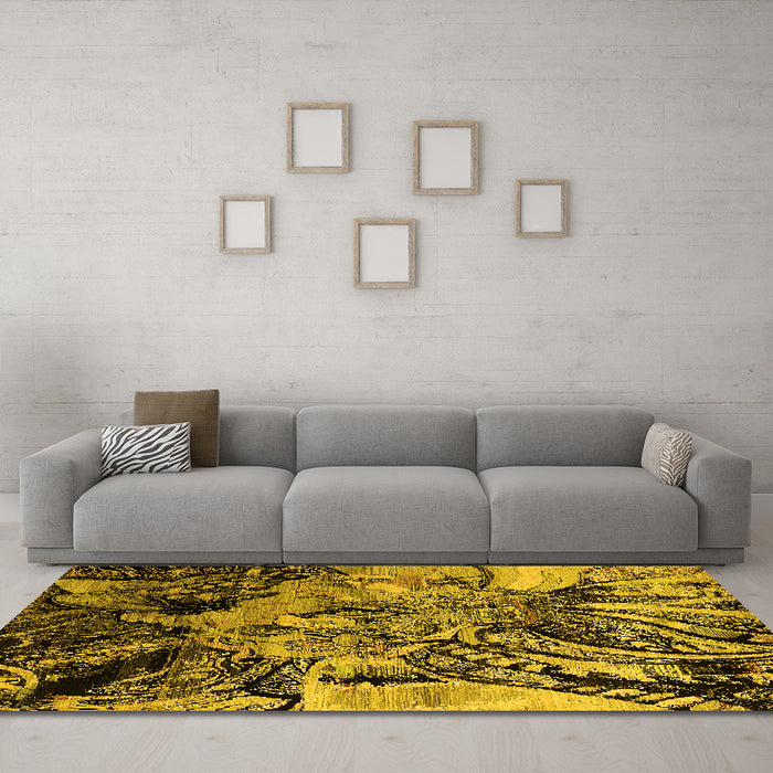 Machine Washable Oriental Yellow Industrial Rug in a Living Room, wshurb2826yw