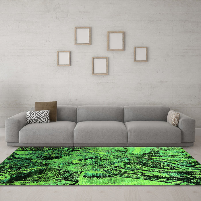 Machine Washable Oriental Green Industrial Area Rugs in a Living Room,, wshurb2826grn