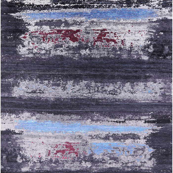 Square Mid-Century Modern Plum Purple Oriental Rug, urb2827