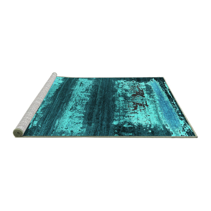 Sideview of Machine Washable Oriental Turquoise Industrial Area Rugs, wshurb2827turq