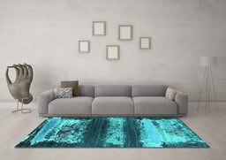 Machine Washable Oriental Turquoise Industrial Area Rugs in a Living Room,, wshurb2827turq