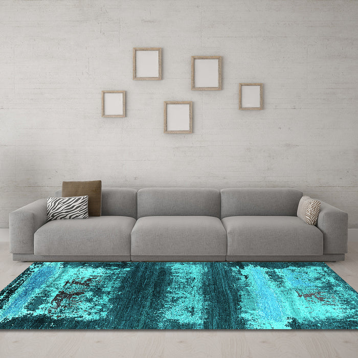 Machine Washable Oriental Turquoise Industrial Area Rugs in a Living Room,, wshurb2827turq