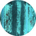 Round Oriental Turquoise Industrial Rug, urb2827turq