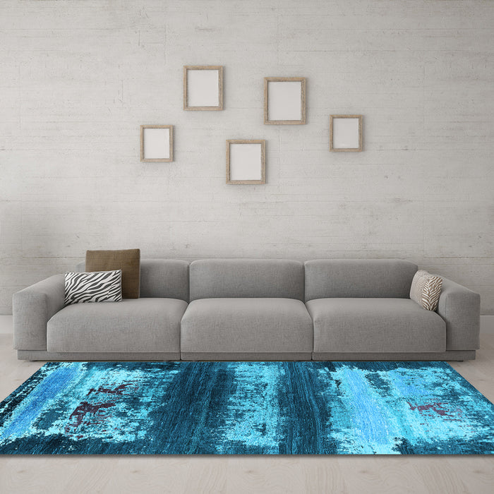 Machine Washable Oriental Light Blue Industrial Rug in a Living Room, wshurb2827lblu