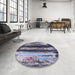 Round Mid-Century Modern Plum Purple Oriental Rug in a Office, urb2827