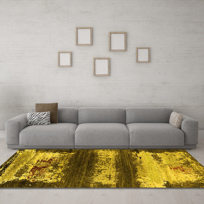 Machine Washable Oriental Yellow Industrial Rug in a Living Room, wshurb2827yw