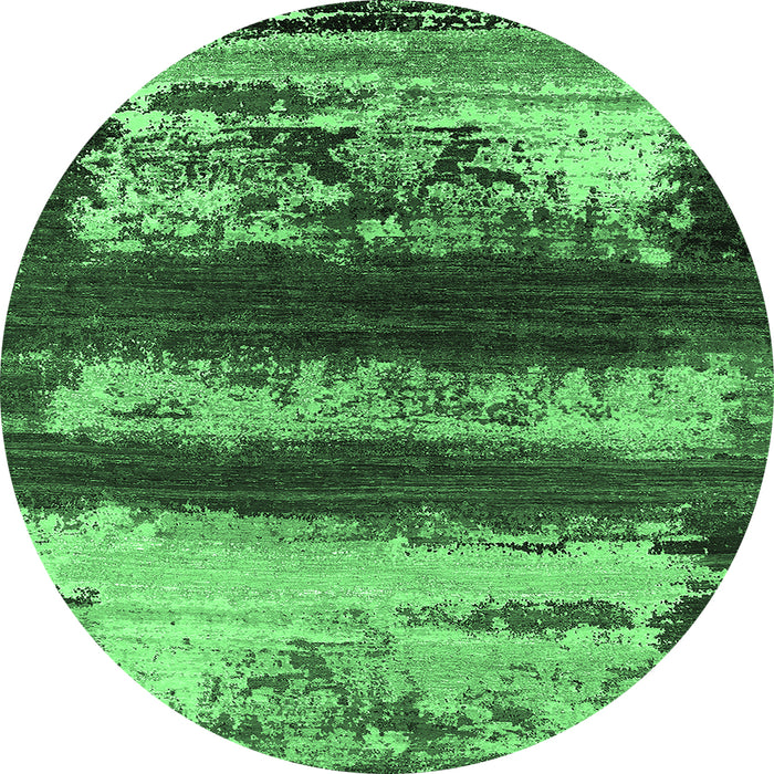 Round Machine Washable Oriental Emerald Green Industrial Area Rugs, wshurb2827emgrn