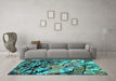Machine Washable Oriental Turquoise Industrial Area Rugs in a Living Room,, wshurb2828turq