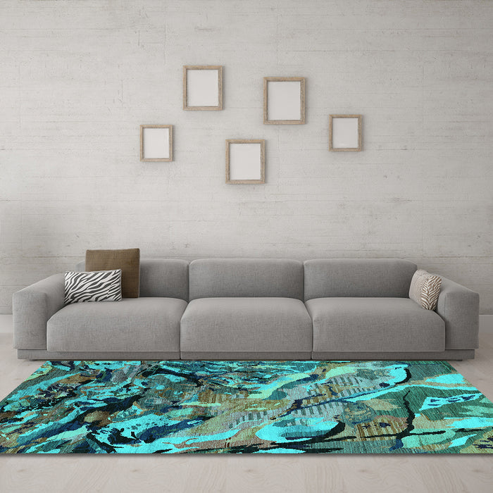 Machine Washable Oriental Turquoise Industrial Area Rugs in a Living Room,, wshurb2828turq