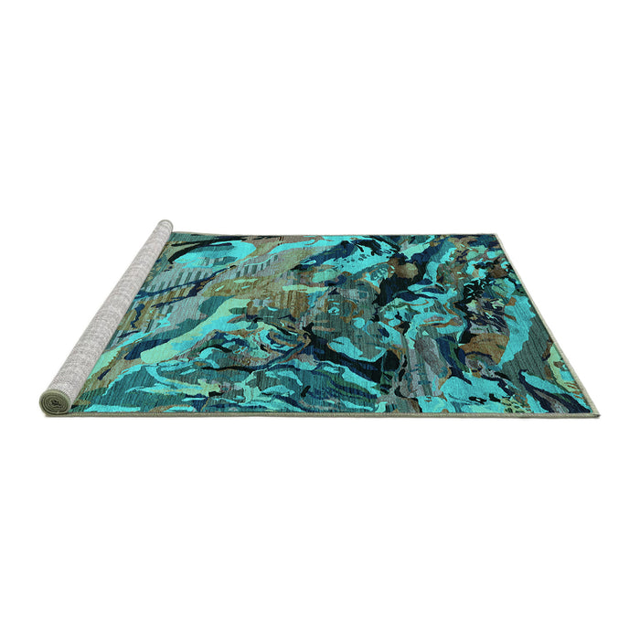Sideview of Machine Washable Oriental Turquoise Industrial Area Rugs, wshurb2828turq