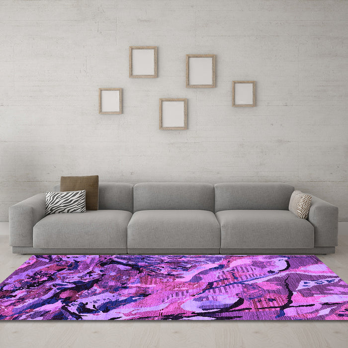 Machine Washable Oriental Purple Industrial Area Rugs in a Living Room, wshurb2828pur