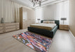 Mid-Century Modern Maroon Purple Oriental Rug in a Bedroom, urb2828