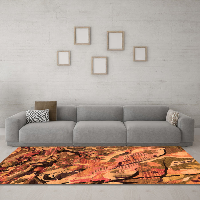 Machine Washable Oriental Orange Industrial Area Rugs in a Living Room, wshurb2828org