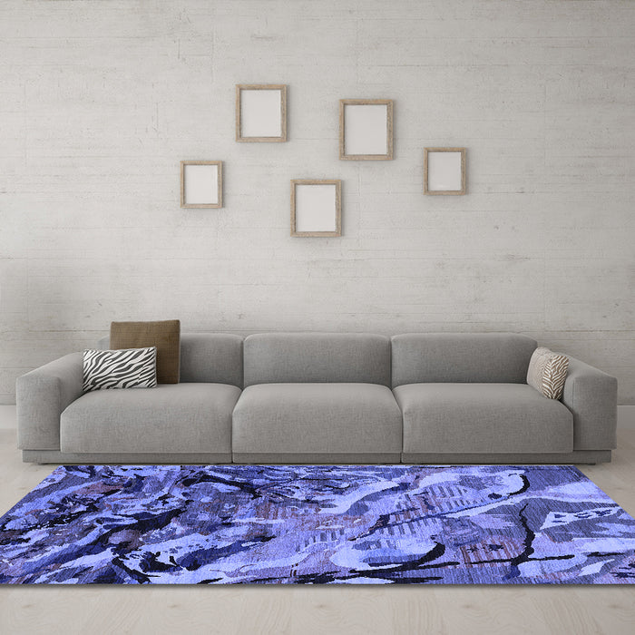 Machine Washable Oriental Blue Industrial Rug in a Living Room, wshurb2828blu